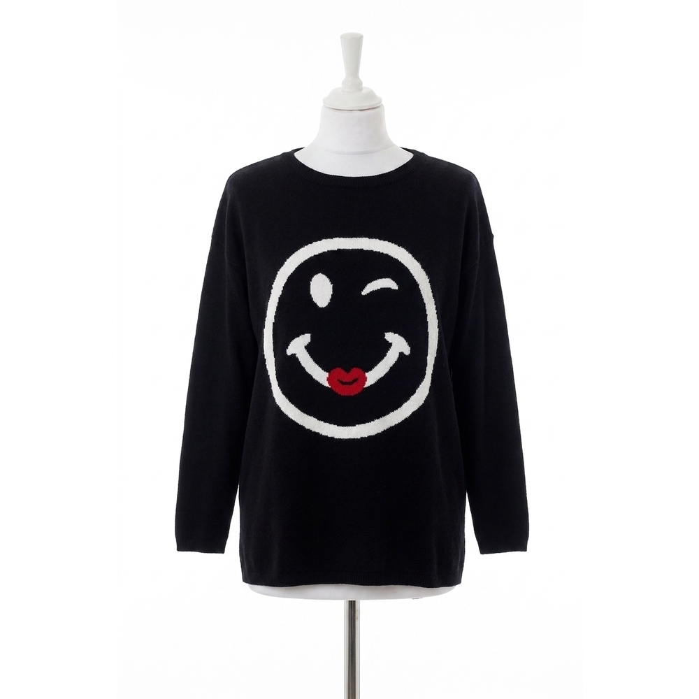 NEW ANGEL APPAREL wink & smile emoji pullover in black